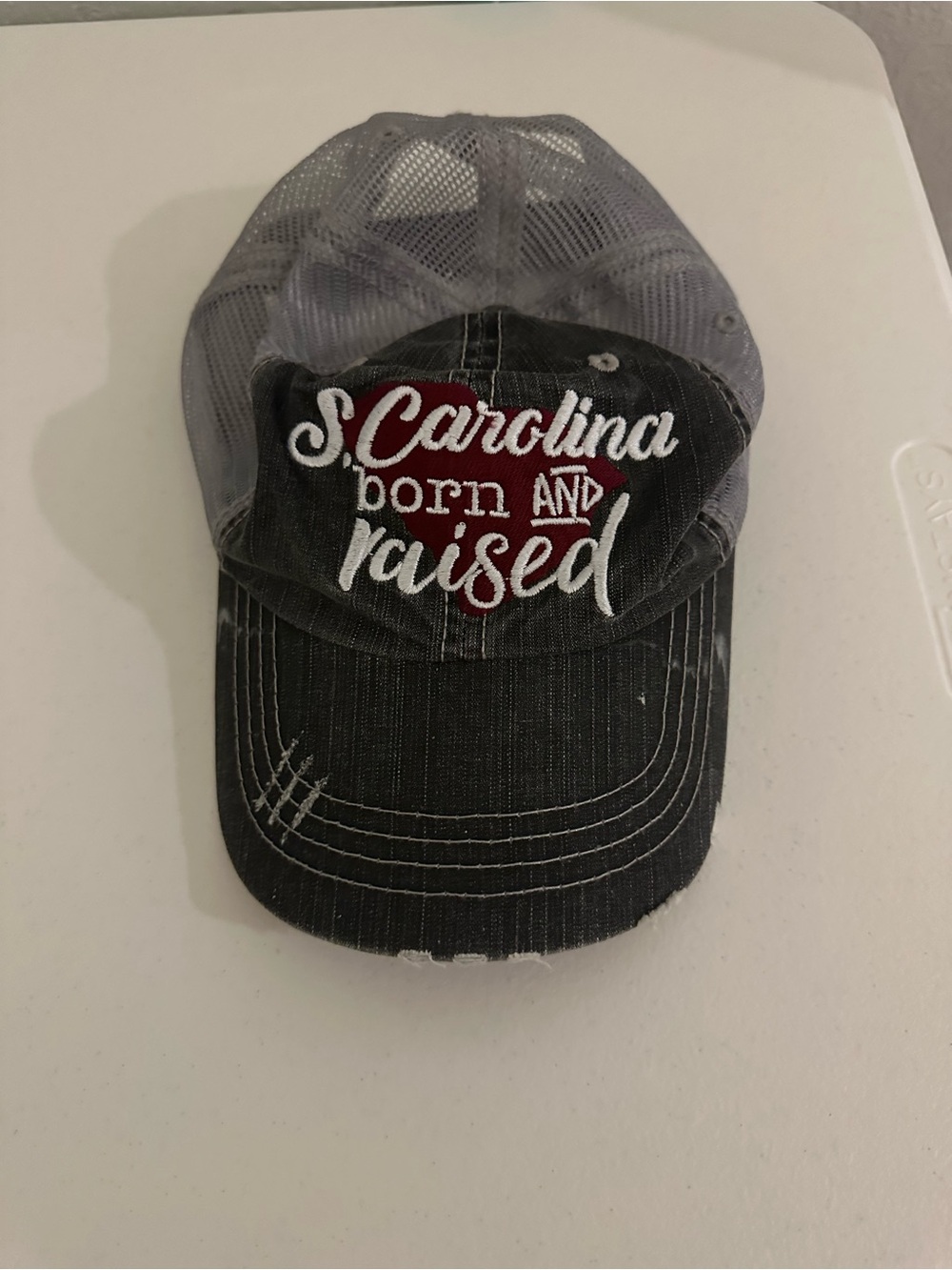 Light Gray Mesh Back Adjustable Cap "S. Carolina Born and Raised"